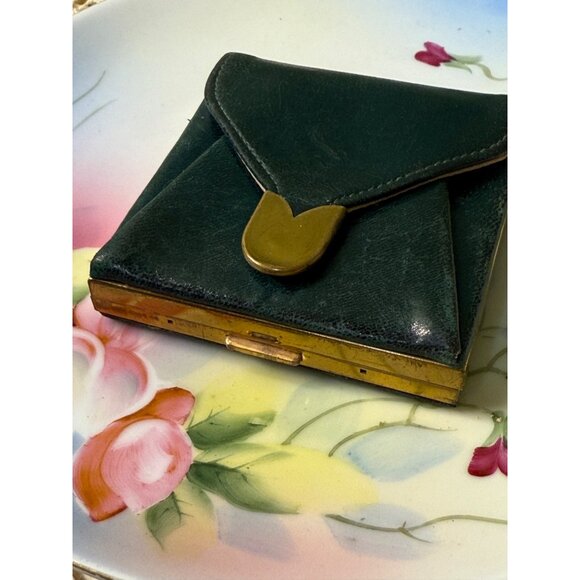 Vintage 40's Dorset 5th Ave Green Leather Compact Coin Purse - Picture 14 of 15